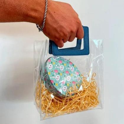 Imagem de Kit 6 Sacolas Transparentes Com Alça Bolsa Plástico Reutilize Presente Lembrancinha Resistente