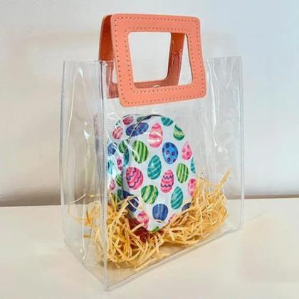 Imagem de Kit 6 Sacolas Transparentes Com Alça Bolsa Plástico Reutilize Presente Lembrancinha Resistente