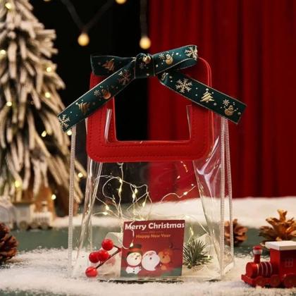 Imagem de Kit 6 Sacolas Transparentes Com Alça Bolsa Plástico Reutilize Presente Lembrancinha Resistente