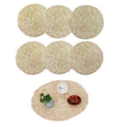 Imagem de Kit 6 Sousplat Americano Redondo Palha Natural Rattan Milho