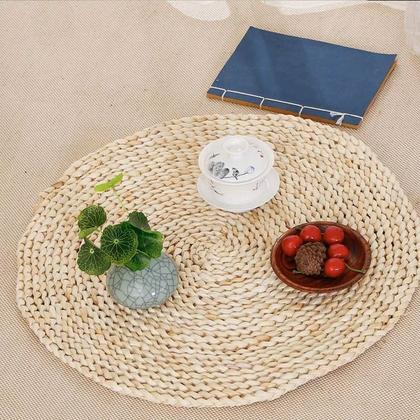 Imagem de Kit 6 Sousplat Americano Redondo Palha Natural Rattan Milho