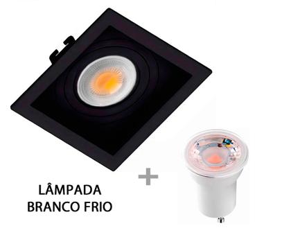 Imagem de Kit 6 Spot Embutir MR11 Recuado Quadrado Preto + Lamp BF