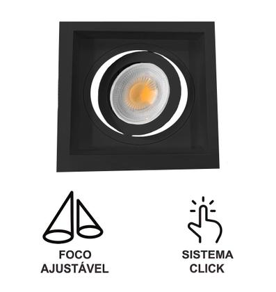 Imagem de Kit 6 Spot Embutir MR11 Recuado Quadrado Preto + Lamp BF