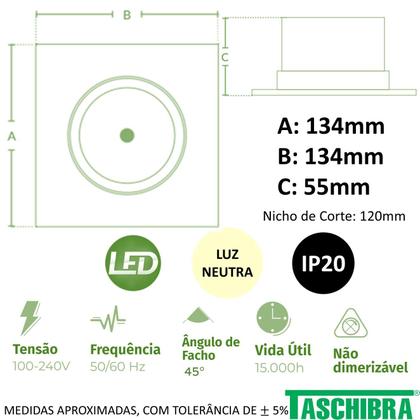 Imagem de Kit 6 Spot Led Quadrado Preto Embutir 10w Branco Neutro 4000K