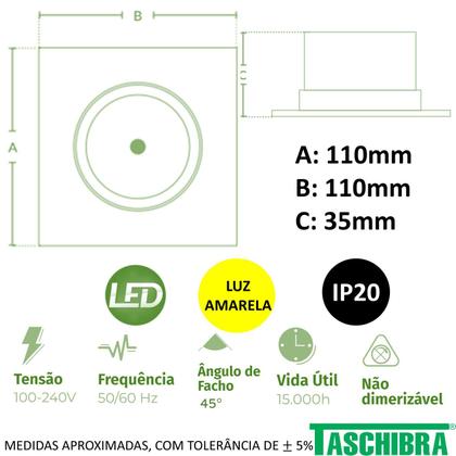 Imagem de Kit 6 Spot Led Quadrado Preto Embutir 10w Branco Quente 3000K