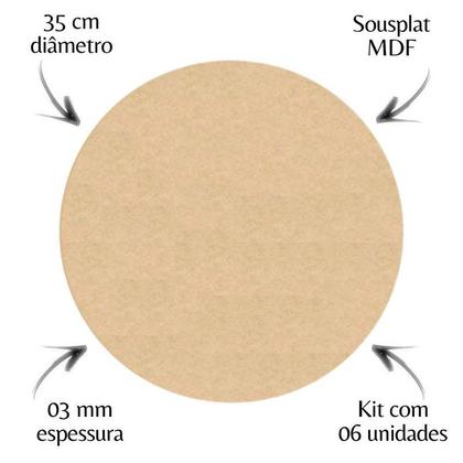 Imagem de Kit 6 Supla Disco Mdf Cru Diâmetro 35cm Exclusivo