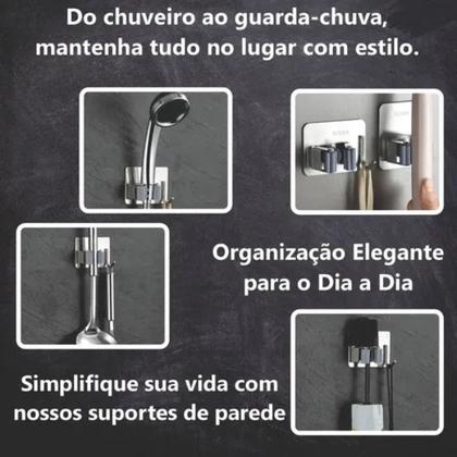 Imagem de Kit 6 Suporte Gancho Inox Adesivo Forte Rodo Vassoura Prateado