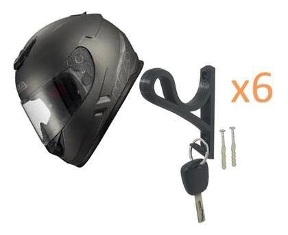 Imagem de Kit 6 Suportes De Parede Para Capacetes Com Gancho Parafusos
