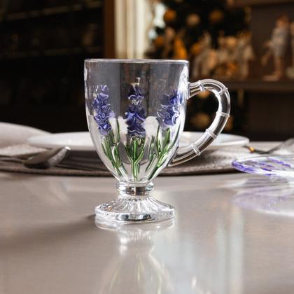 Imagem de Kit 6 Taças Café Chá Lavanda Lyor Cristal Hand Painting