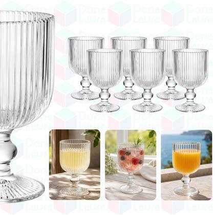 Imagem de Kit 6 Taças Caneladas de Vidro 260ml Transparente para Mesa Posta