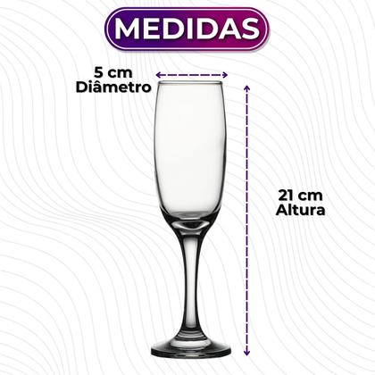 Imagem de Kit 6 Taças Para Champanhe Espumante Vinho Vidro Liso Transparente Lira 210ml G4U Class Home