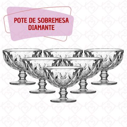 Imagem de Kit 6 Taças Sobremesa 335mL Diamante Transparente Elegante