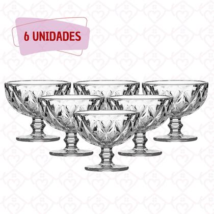 Imagem de Kit 6 Taças Sobremesa 335mL Diamante Transparente Elegante