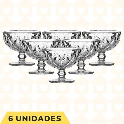 Imagem de Kit 6 Taças Sobremesa Elegante Diamante 335mL Transparente