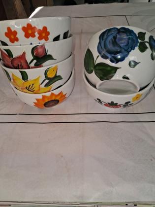 Imagem de Kit 6 tigelas 500 ml Porcelana decoração flores frutas