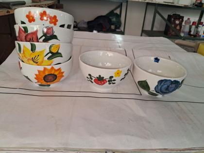 Imagem de Kit 6 tigelas 500 ml Porcelana decoração flores frutas