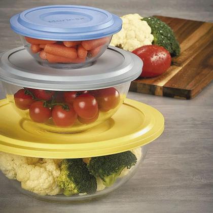 Imagem de Kit 6 Tigelas Bowl Redonda Tampa Sortida Vidro 500ml Marinex