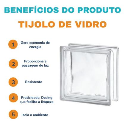 Imagem de Kit 6 Tijolos de vidro transparente bloco 19x19x8