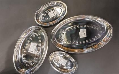 Imagem de Kit 6 travessa oval inox funda 30cm antideslizante