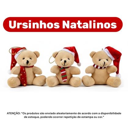 Imagem de Kit 6 Ursinho Natalino Enfeite Arvore de Natal Pelúcia 12cm