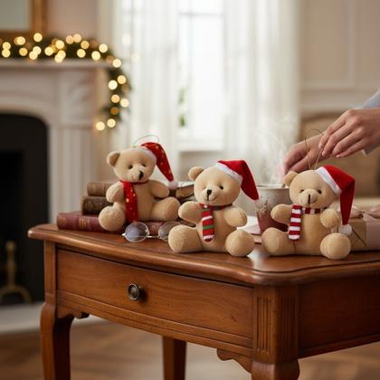 Imagem de Kit 6 Ursinho Natalino Enfeite Arvore de Natal Pelúcia 12cm