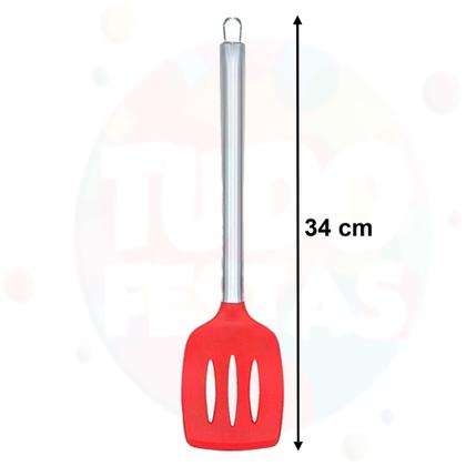 Imagem de Kit 6 Utensílios De Cozinha Silicone Cabo Inox Colher Concha Escumadeira Espátula Pegador Batedor