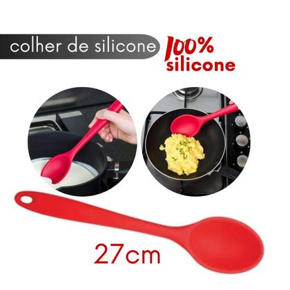 Imagem de Kit 6 Utensílios de Silicone Cozinha Colher Concha Espátula 28,5cm