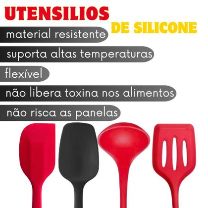 Imagem de Kit 6 Utensílios de Silicone Cozinha Colher Concha Espátula 28,5cm