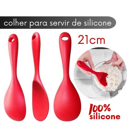 Imagem de Kit 6 Utensílios de Silicone Cozinha Colher Concha Espátula 28,5cm