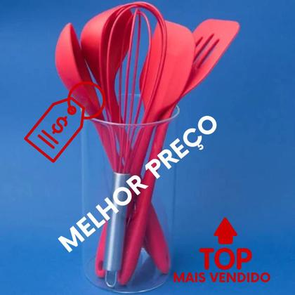 Imagem de Kit 6 Utensílios de Silicone Cozinha Colher Concha Espátula 28,5cm
