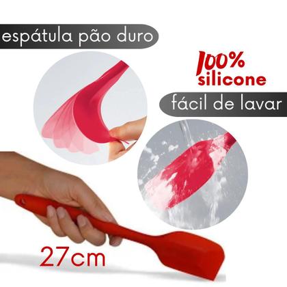 Imagem de Kit 6 Utensílios de Silicone Cozinha Colher Concha Espátula 28,5cm