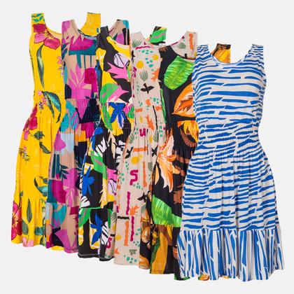 Imagem de Kit 6 Vestidos Liganete Curto Verão Regata Lastex Estampado