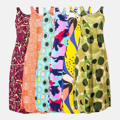 Imagem de Kit 6 Vestidos Liganete Estampado Longuete Regata Verão