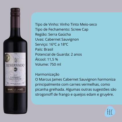 Imagem de Kit 6 Vinho Tinto Cabernet Sauvignon Marcus James 750ml Vinicula Aurora