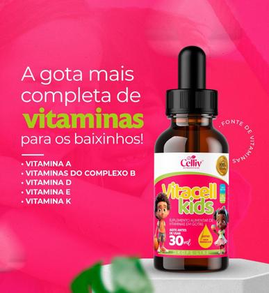 Imagem de Kit 6 Vitacell Kids Vit Complexo B (B1, B2, B3, B5, B6, B9 e B12) + Vit A, D, E e K 30ml Celliv