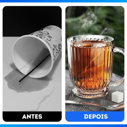 Imagem de Kit 6 Xícara Caneca Copo De Vidro Transparente Café Chá Cappuccino Alça 200ml