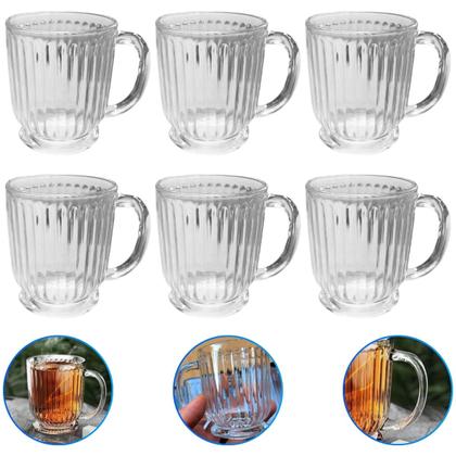 Imagem de Kit 6 Xícara Caneca Copo De Vidro Transparente Café Chá Cappuccino Alça 200ml