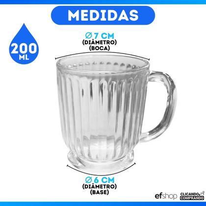 Imagem de Kit 6 Xícara Caneca Copo De Vidro Transparente Café Chá Cappuccino Alça 200ml