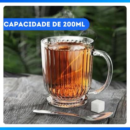 Imagem de Kit 6 Xícara Caneca Copo De Vidro Transparente Café Chá Cappuccino Alça 200ml