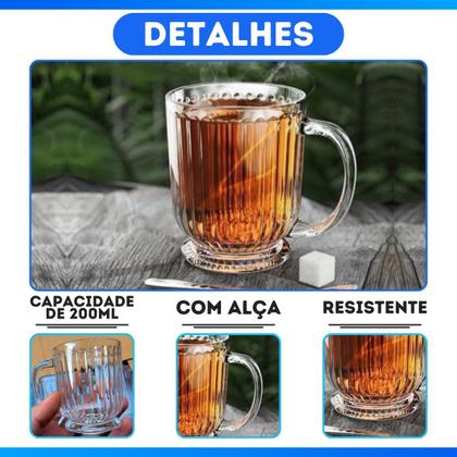 Imagem de Kit 6 Xícara Caneca Copo De Vidro Transparente Café Chá Cappuccino Alça 200ml