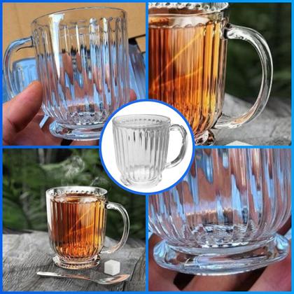Imagem de Kit 6 Xícara Caneca Copo De Vidro Transparente Café Chá Cappuccino Alça 200ml