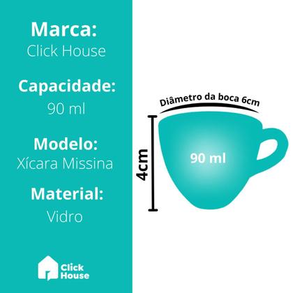 Imagem de Kit 6 Xicara Caneca Copo De Vidro Transparente Café Chá Cappuccino Alça 80ml