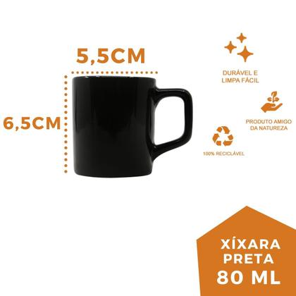 Imagem de Kit 6 Xícaras Café Colors Preta 80mL Cerâmica Mesa Posta