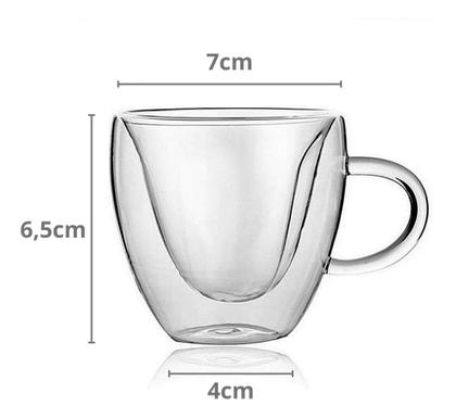 Imagem de Kit 6 Xícaras Café Coração 80ml Vidro Borossilicato Parede Dupla Térmica Transparente Expresso Cappuccino Premium