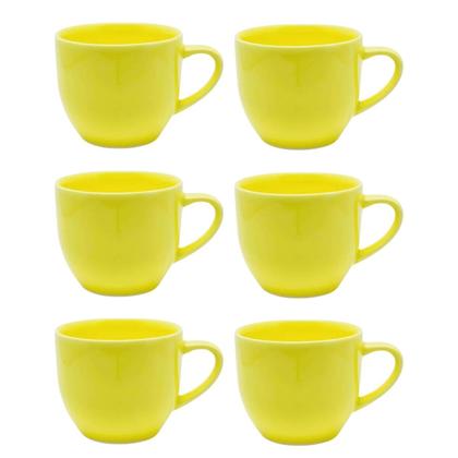 Imagem de Kit 6 xicaras ceramica de cha amarela 170ml com suporte