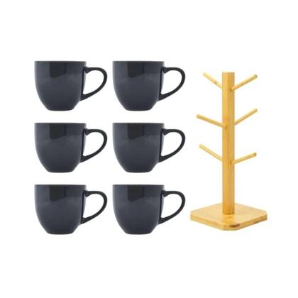 Imagem de Kit 6 Xicaras Ceramica De Cha Preta 170Ml Com Suporte