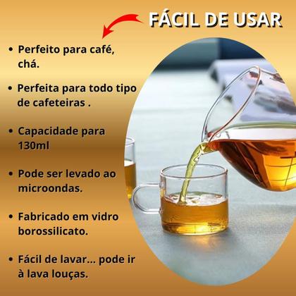 Imagem de Kit 6 Xícaras de Café Chá Vidro Borosilicato Com Pires 130ml