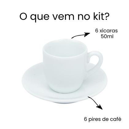 Imagem de Kit 6 Xícaras de Café com Pires 50ml em Porcelana Branca