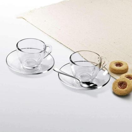 Imagem de Kit 6 Xícaras de Chá Vidro com Pires Em Casa Tem 230ml