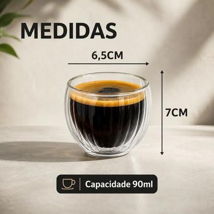 Imagem de Kit 6 Xicaras Vidro Duplo Canelado Chá Café 90ml Transparente